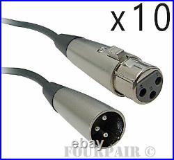10 Pack Lot XLR Shielded Balanced Microphone Mic Audio Cable Male to Female 50ft