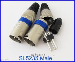 100pcs SL5235 XLR 3pin Male Microphone Mic Speaker Audio Connector withBlue Ring