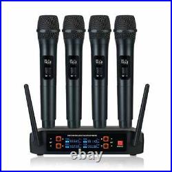 4 Channel UHF Wireless Microphone System Handheld Karaoke Mic Audio Dynamic UK