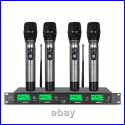 4 Channel UHF Wireless Microphones System Karaoke Audio 4 handheld Metal Mic