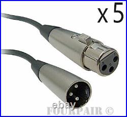 5 Pack Lot XLR Shielded Balanced Microphone Mic Audio Cable Male to Female 100ft