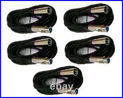 5 x 25Ft XLR 3Pin Male Female Microphone Mic Cord Audio Shielded Cable 25 Foot