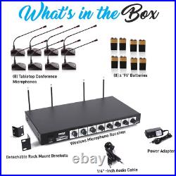 8 Channel Wireless Microphone System Portable VHF Cordless Audio Mic Set with