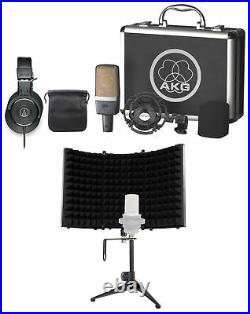 AKG C214 Pro Condenser Microphone Recording Mic+Audio Technica Headphones+Shield