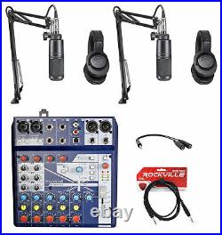 Audio Technica 2-Person Podcast Podcasting Kit withMixer+Mics+Headphones+Booms