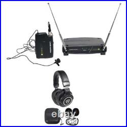 Audio Technica ATW-901a/L Wireless Lavalier Microphone Mic + Samson Headphones