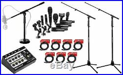 Audio Technica Pro Drum Microphone Kit 7 Mics+3 Stands+8-Channel Mixer+Cables