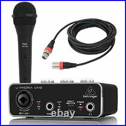 BEHRINGER UM2 U-PHORIA audio interface iSK dynamic microphone + 3m mic cable