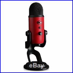 Blue Microphones Yeti Red USB Mic with Knox Boom Arm, Headphones and Pop Filter