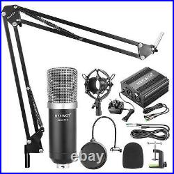 Condenser Microphone Kit Black Mic, 48V Phantom Power Arm Audio With Adapter NEW
