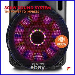 FT Portable Bluetooth Karaoke Machine PA Speaker 800W 15 LED Light Wireless Mic