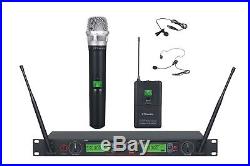 GTD Audio 2x800 Ch UHF Headset Lavalier Wireless Microphone Mic System 733HL