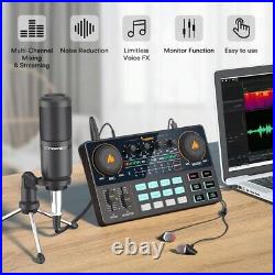 Microphone Mixer Kit Sound Card Audio Podcaster Condenser Studio Mic Earphone