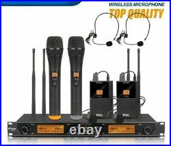 Microphone System Wireless Audio UHF 4Channel Handheld Bodypack Lavalier Headset