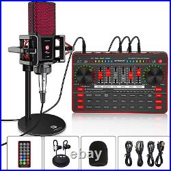 Podcast Microphone Live Sound Card Kit, Studio Condenser Mic with Sound Board