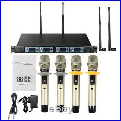 Pro UHF 4CH Wireless LCD Microphone Audio Receiver System 4 Handheld KTV Mic Lot