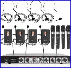 Pyle 8 Channel Wireless Microphone System Professional VHF Audio Mic Set