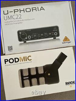 Rode Podmic Podcasting Mic Microphone FULL SET UP with Behringer Audio Interface