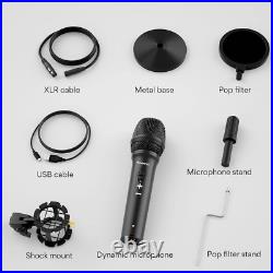 USB/XLR Podcast Dynamic Microphone, Studio Mic Kit with Volume Control, Shock Mo