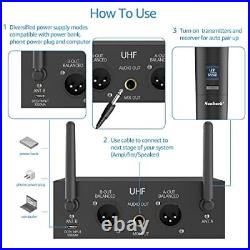 Wireless Microphone System, Fixed Frequency Easy-to-use, Dual UHF Cordless Mic