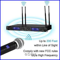 Wireless Microphone System, UHF 4-Channel Cordless Mic Set with Handheld