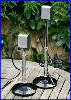 Working Pair of Akai M8 vintage dynamic microphones on stands old audio desk mic