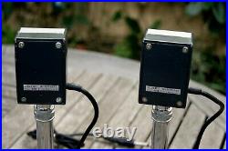 Working Pair of Akai M8 vintage dynamic microphones on stands old audio desk mic